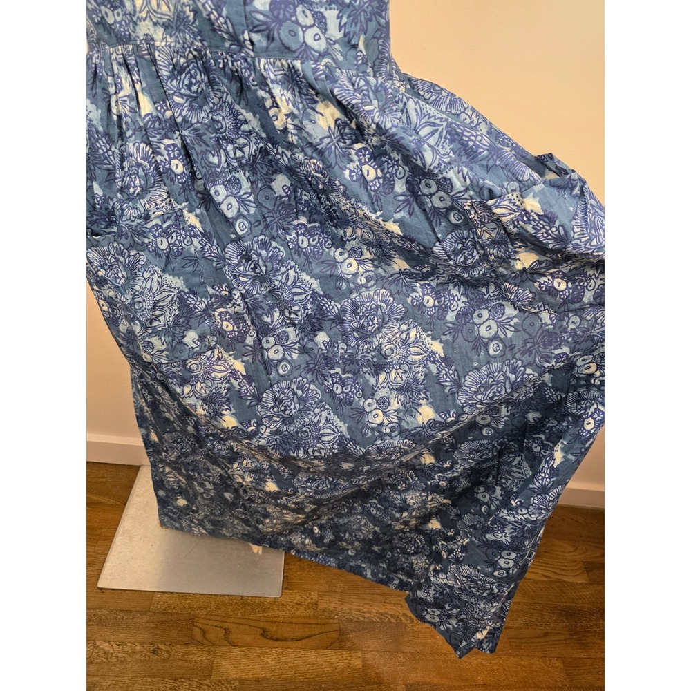 April Cornell Womens Blue Floral Cotton Maxi Dress Pockets Size L Sleeveless - Picture 5 of 7